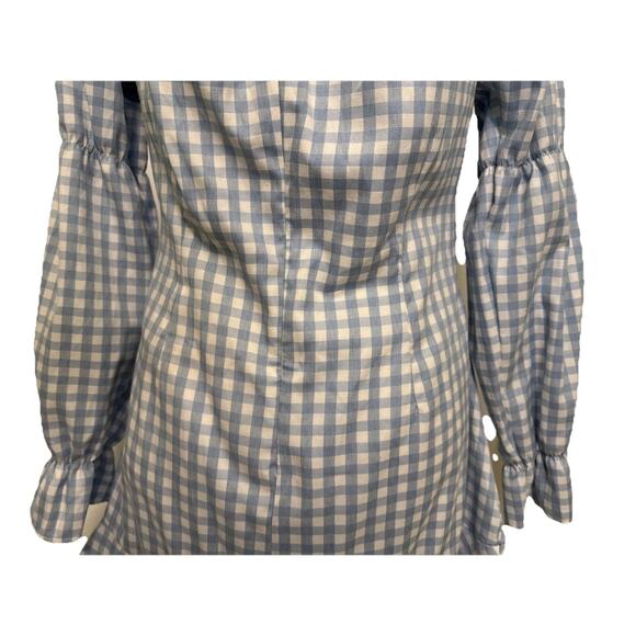 Seven Wonders Blue Gingham Ruched Long Sleeve Dress Size US 12 - Picture 9 of 12